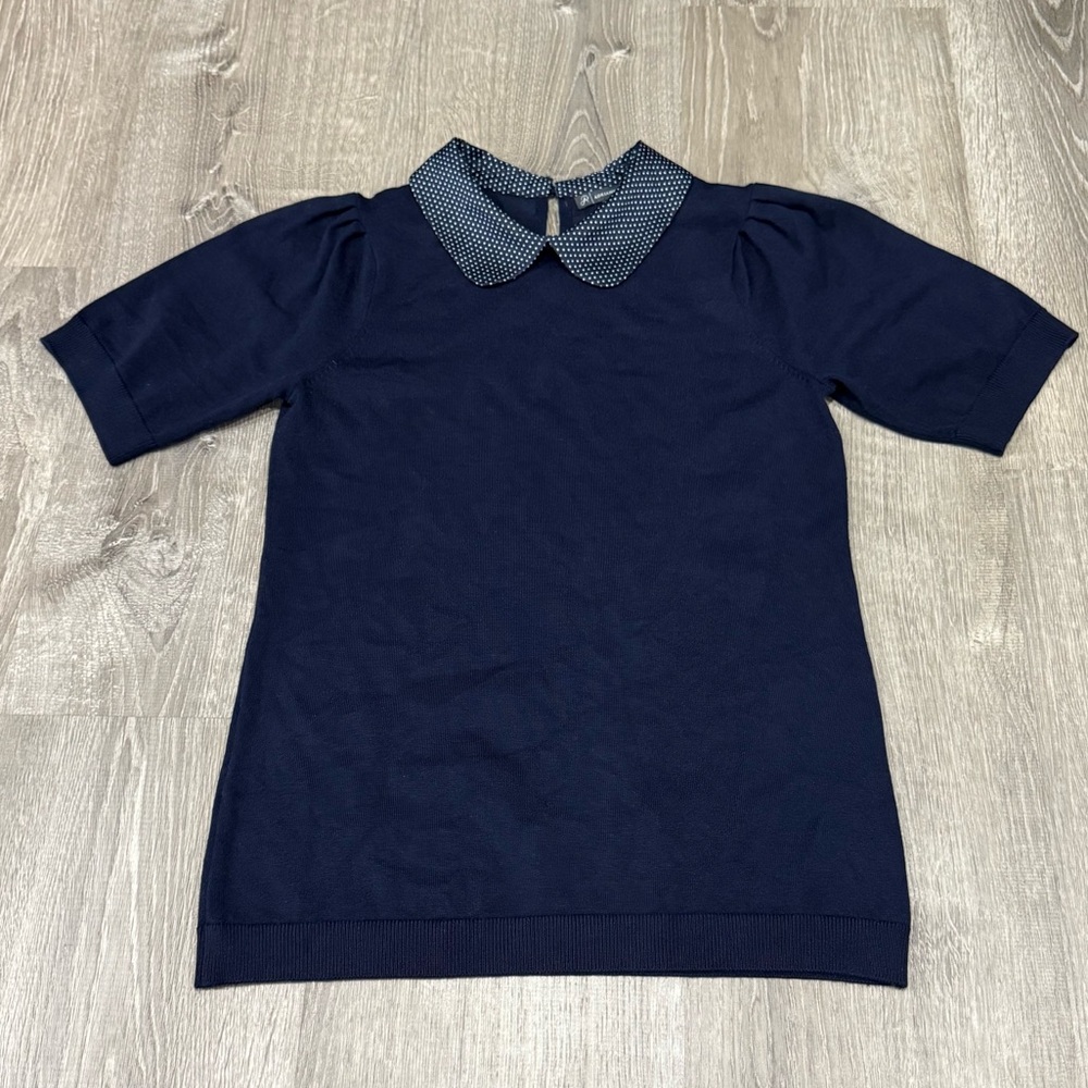 Adrianna Papell Navy Women’s  Sweater with Polka Dot Collar